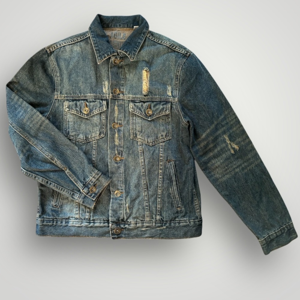 Agile Denim Mens Distressed Blue Jean Trucker Jacket Size M - Picture 7 of 11